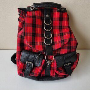 John Fluevog Red Plaid Punk Rock Mandy Backpack